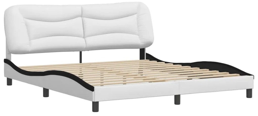 Estrutura de cama c/ cabeceira couro artificial branco e preto