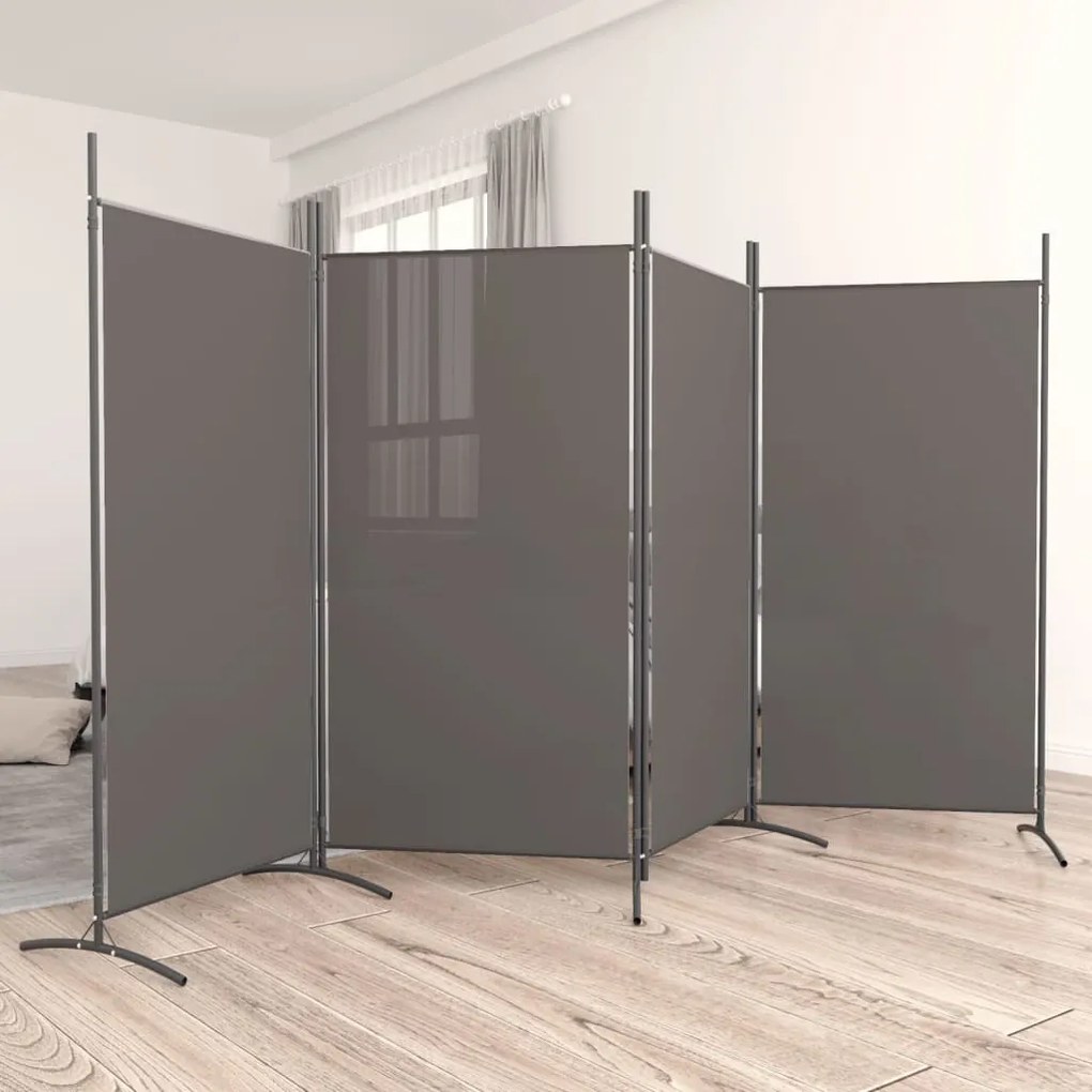 350264 vidaXL Divisória de quarto com 4 painéis 346x180 cm tecido antracite