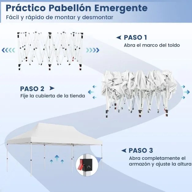 Tenda para festas, eventos jardim dobrável impermeável de 3 x 6 m com bolsa de transporte Proteção solar Tenda resistente Branca
