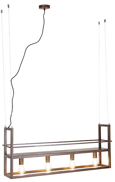 Candeeiro de suspensão industrial cor ferrugem com prateleira 4 luzes - Cage Rack