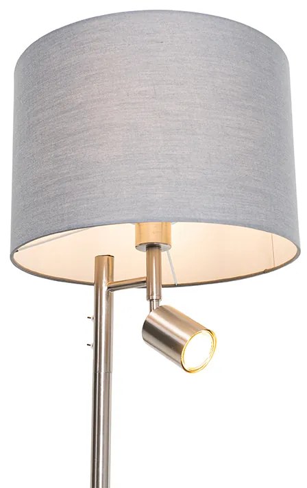 Candeeiro de pé em aço com cúpula cinzenta e luz de leitura - Jelena