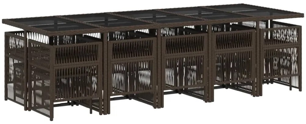 15 pcs conjunto jantar p/ jardim c/ almofadões vime PE castanho