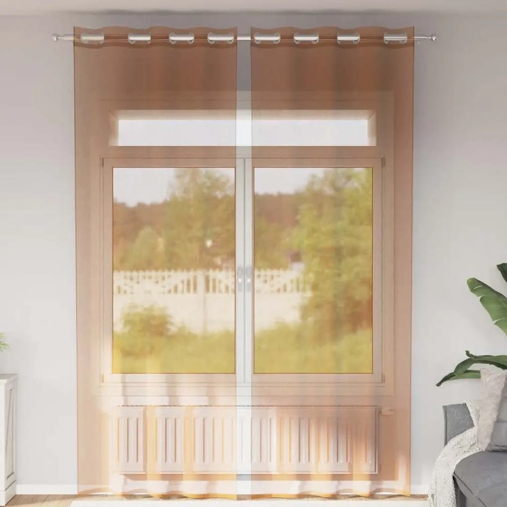 Cortinas de voile com ilhós 2 pcs terracota