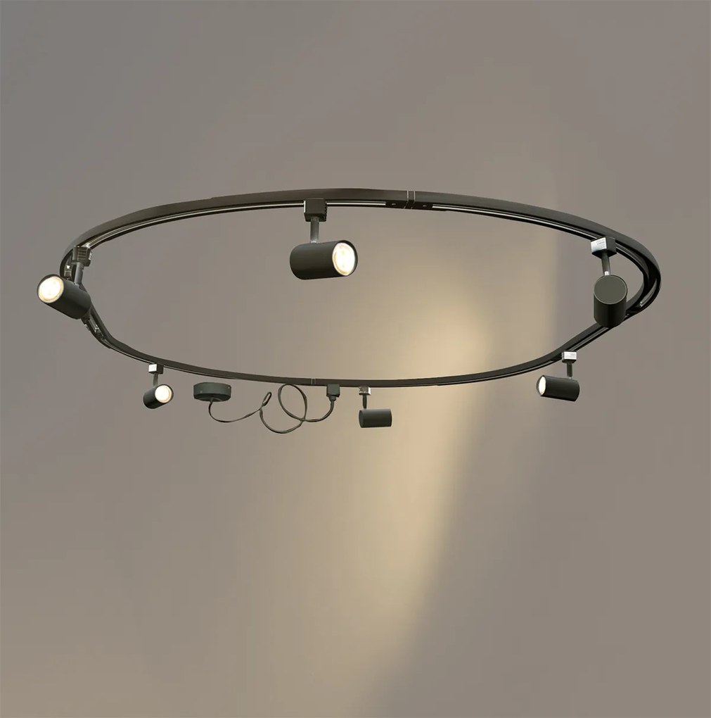 Sistema de iluminação de trilho moderno com 6 focos pretos, monofásico, oval 100cm - Iconic Jeana