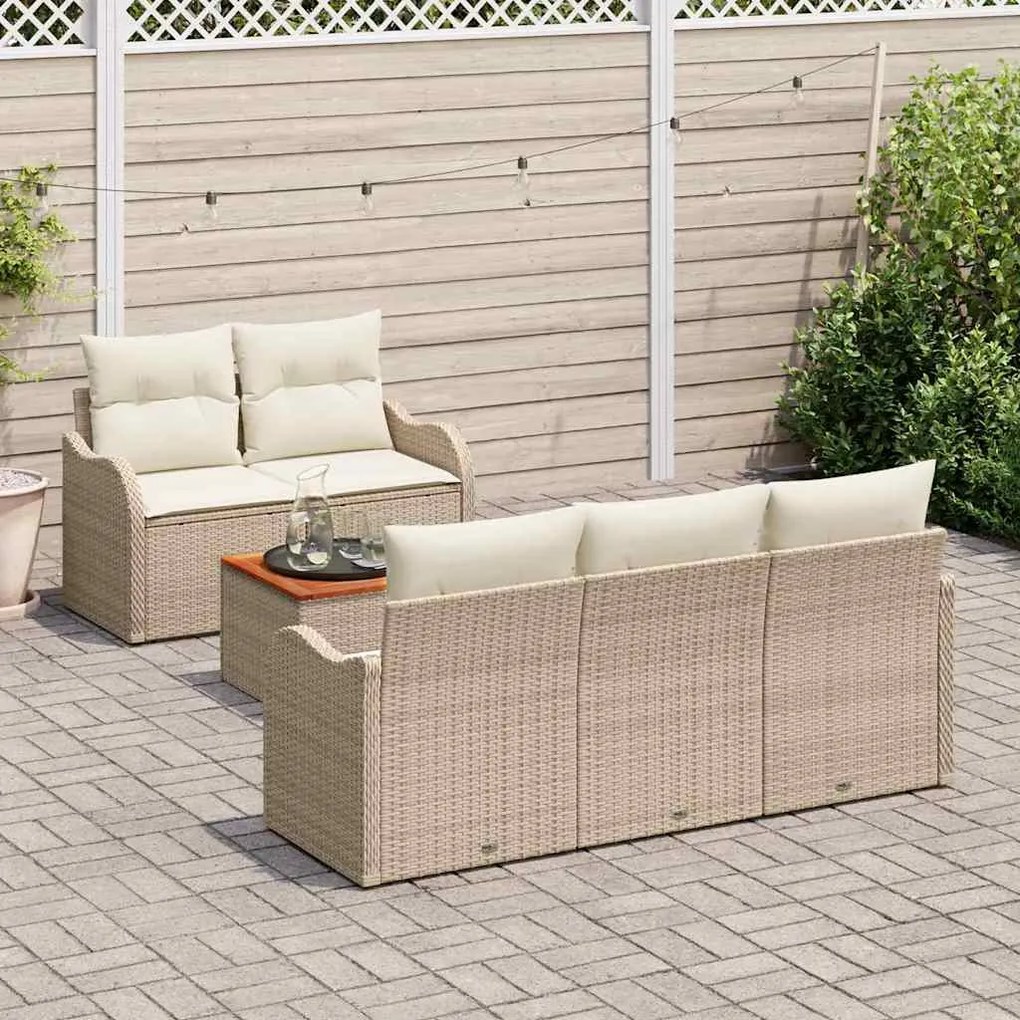 Conjunto de Sofá de Jardim com 6 Peças e Almofadas de Rattan Polyester