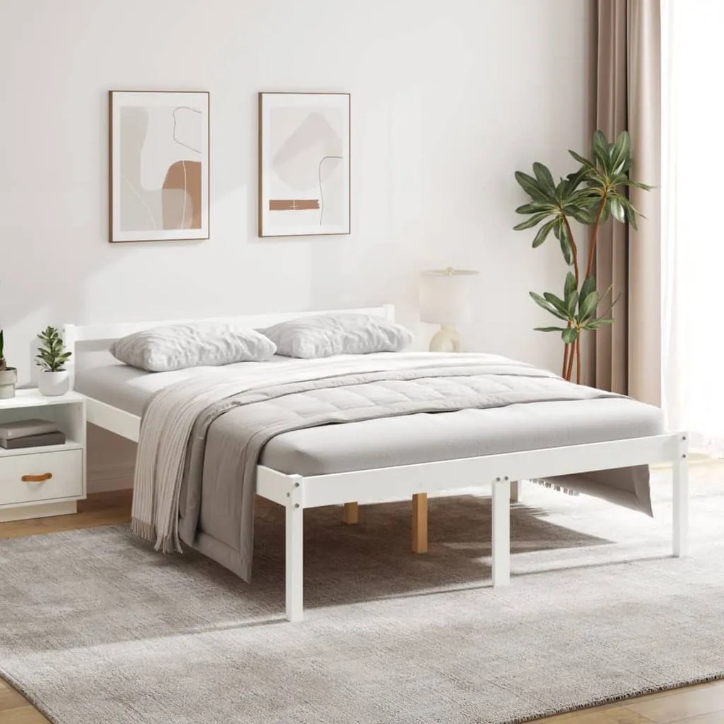 Cama para idosos king size 150x200 cm pinho maciço branco