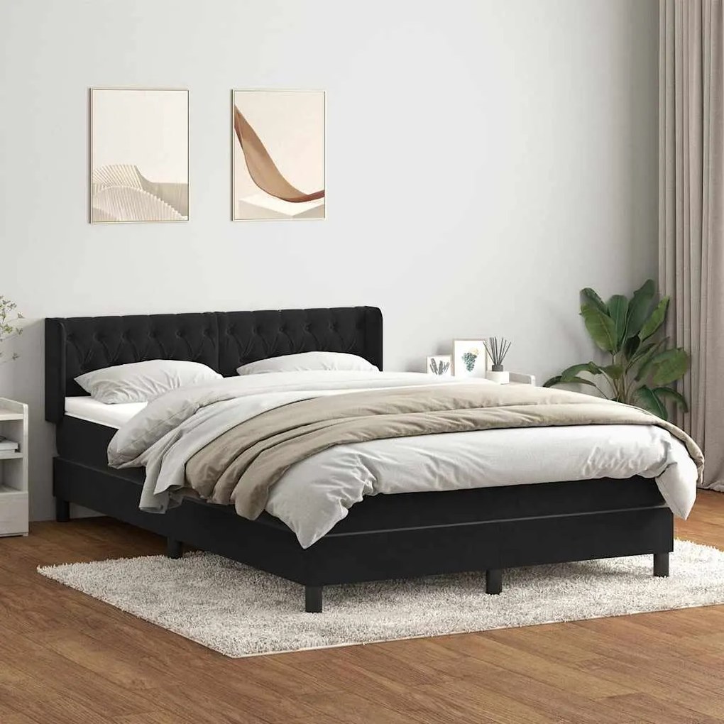 vidaXL Cama com molas/colchão 140x220 cm veludo preto