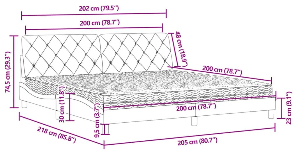 Cama com colchão 200x200 cm veludo cinzento-claro