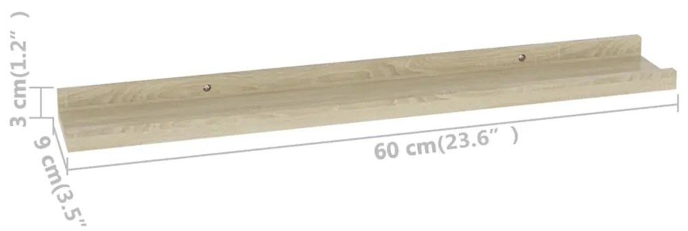 Prateleiras de parede 4 pcs 60x9x3 cm carvalho sonoma