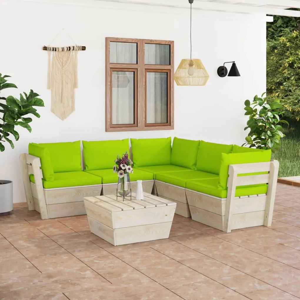 vidaXL 6 pcs conjunto lounge de paletes + almofadões madeira de abeto