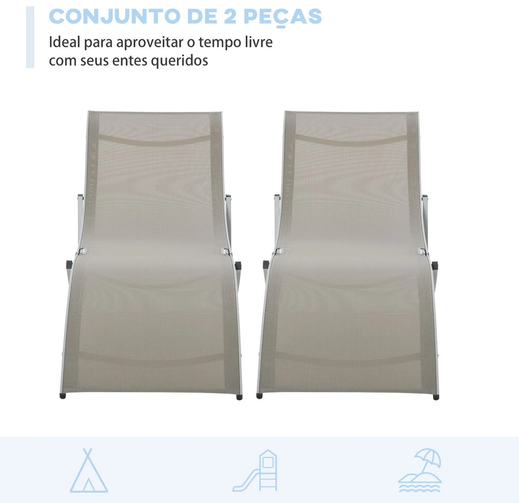 Conjunto de 2 Espreguiçadeiras de Jardim em Forma de S com Estrutura d