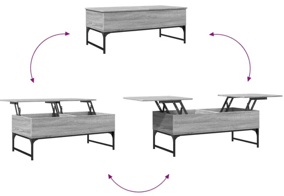 Mesa de centro 100x50x40cm deriv. madeira/metal cinzento sonoma