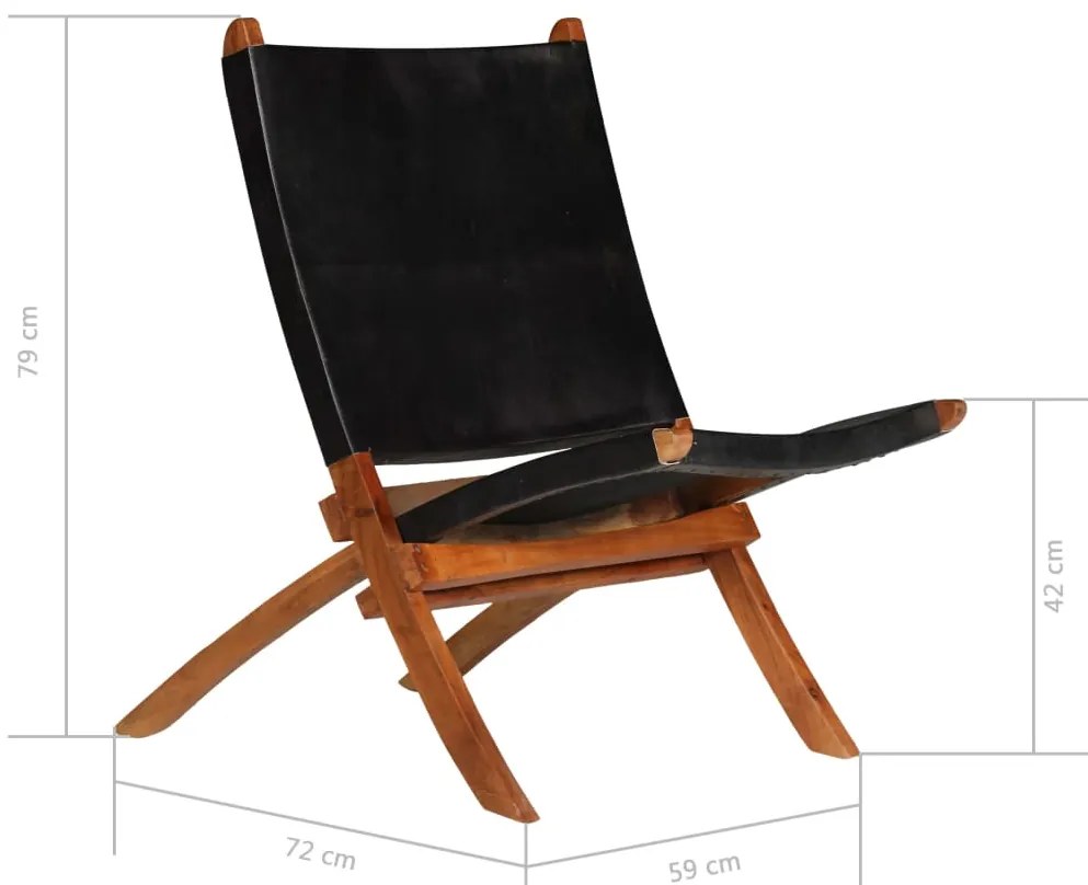 Cadeira relaxante dobrável couro genuíno preto