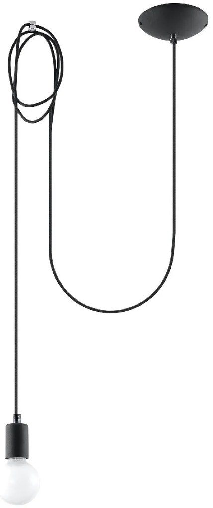 Candeeiro de Teto Suspenso aço e tecido EDISON 1 Lampâda Preto