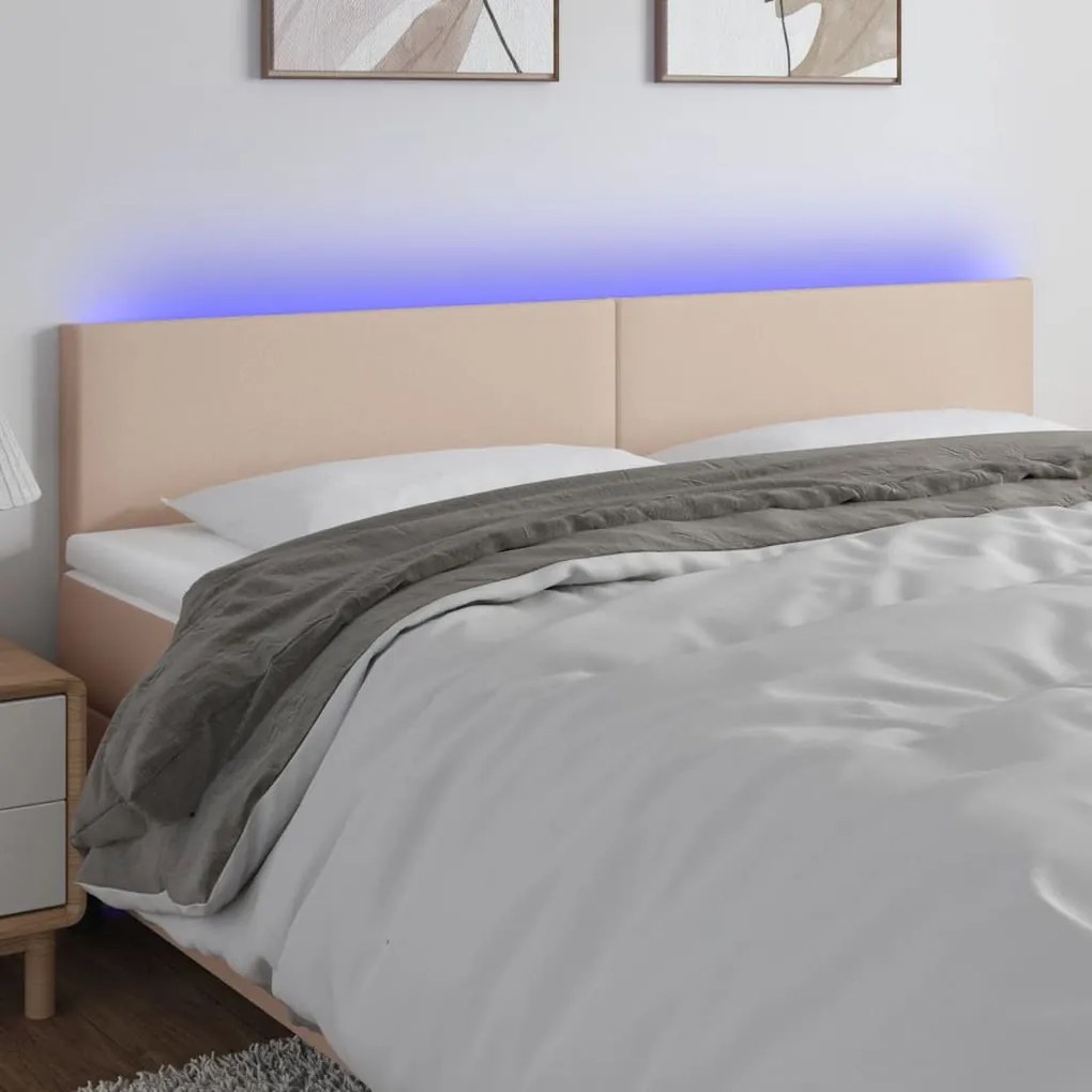 Cabeceira cama c/ LED couro artificial 160x5x78/88cm cappuccino
