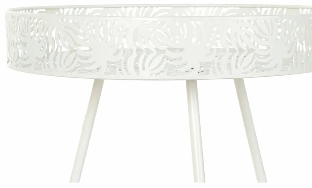 Mesa de apoio DKD Home Decor Metal Branco Tropical Folha de planta (50 x 50 x 59 cm)