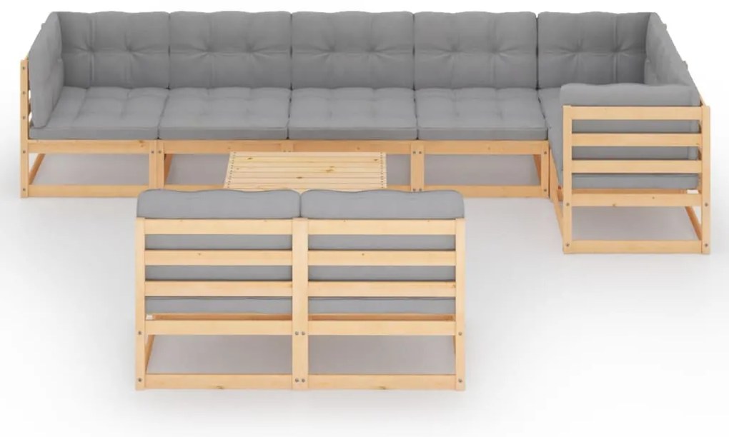 9 pcs conjunto lounge de jardim c/ almofadões pinho maciço