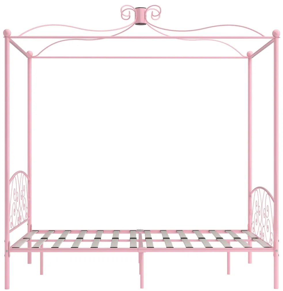 Estrutura de cama com dossel 120x200 cm metal cor-de-rosa