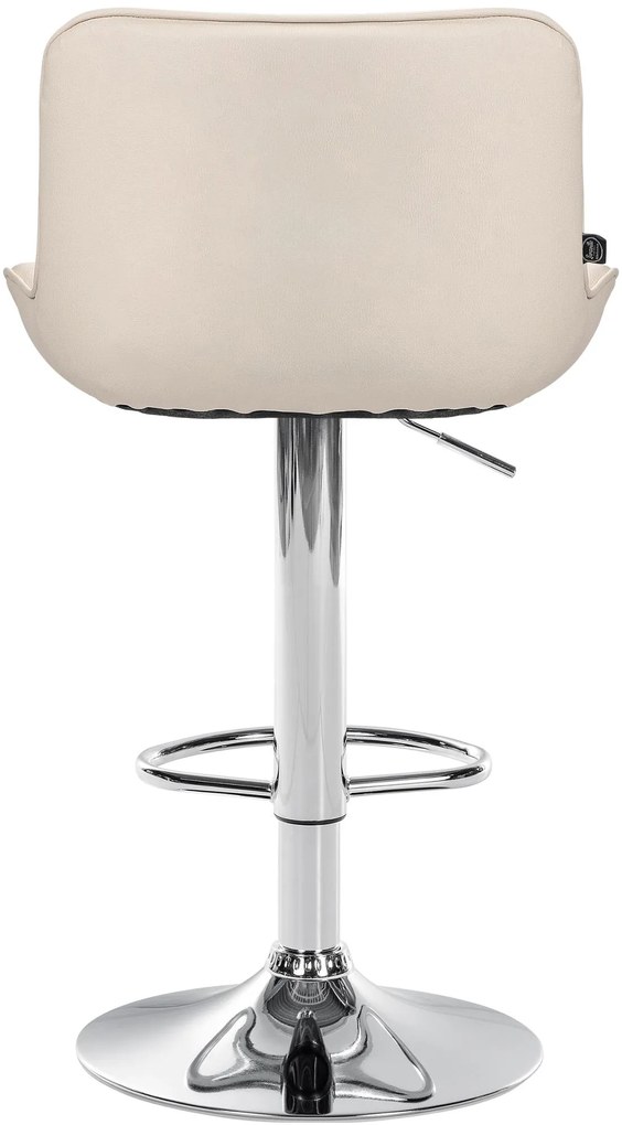 Banco alto em couro sintético com estrutura prateada 85-106 x 49 x 51 cm cor creme