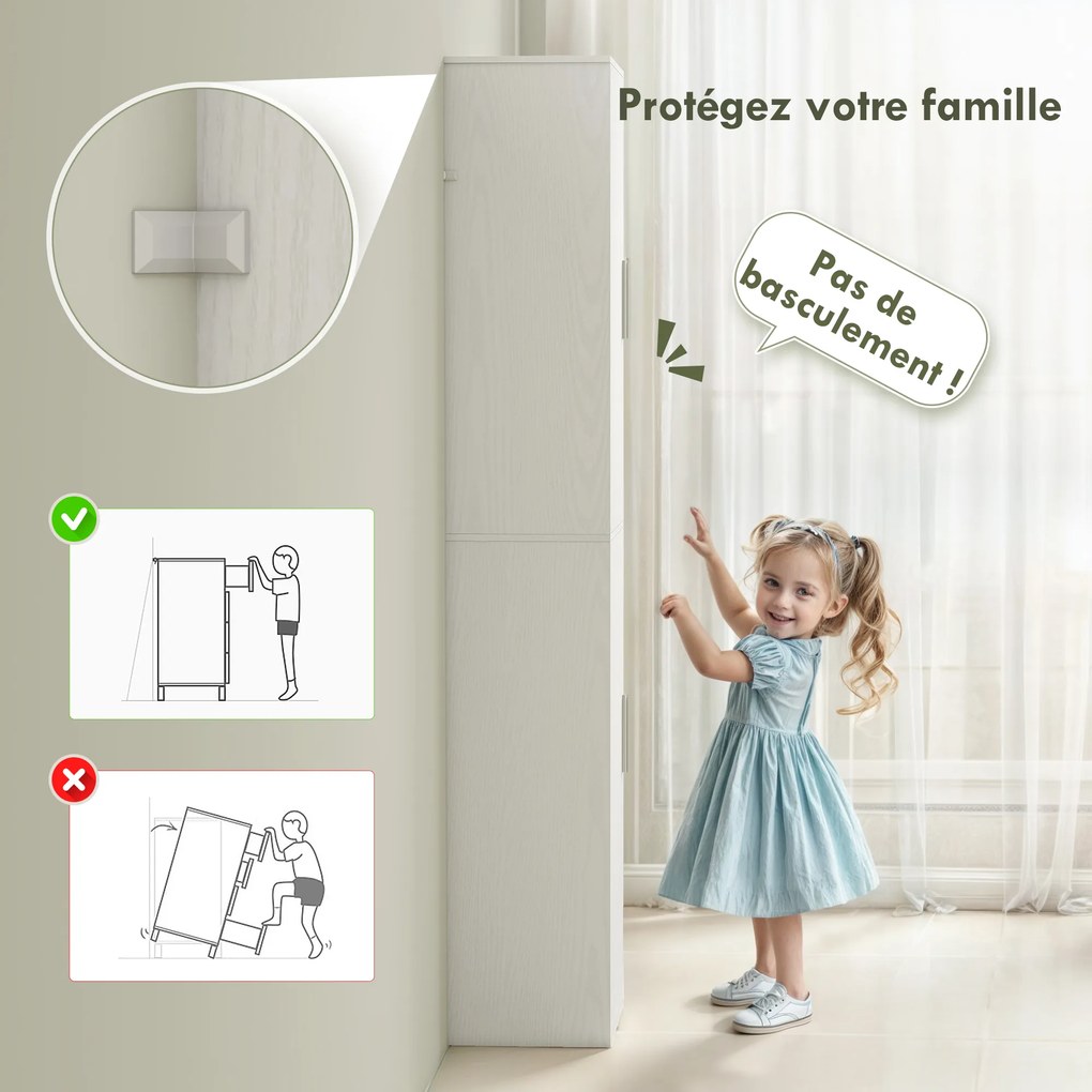 Armário de casa de banho tipo coluna com 2 portas e 4 prateleiras ajustáveis, 40 x 35 x 180 cm, branco