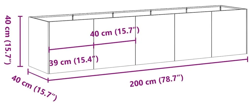 Vaso floreira 200x40x40 cm aço laminado a frio antracite