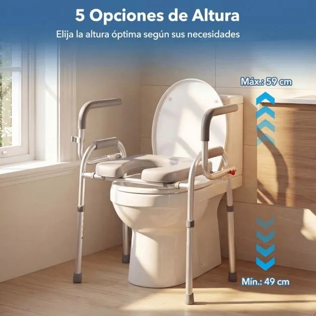 Assento elevatório para sanita para idosos com altura ajustável de 48,5 a 58,5 cm, estrutura metálica, para idosos, doentes e grávidas, capacidade de
