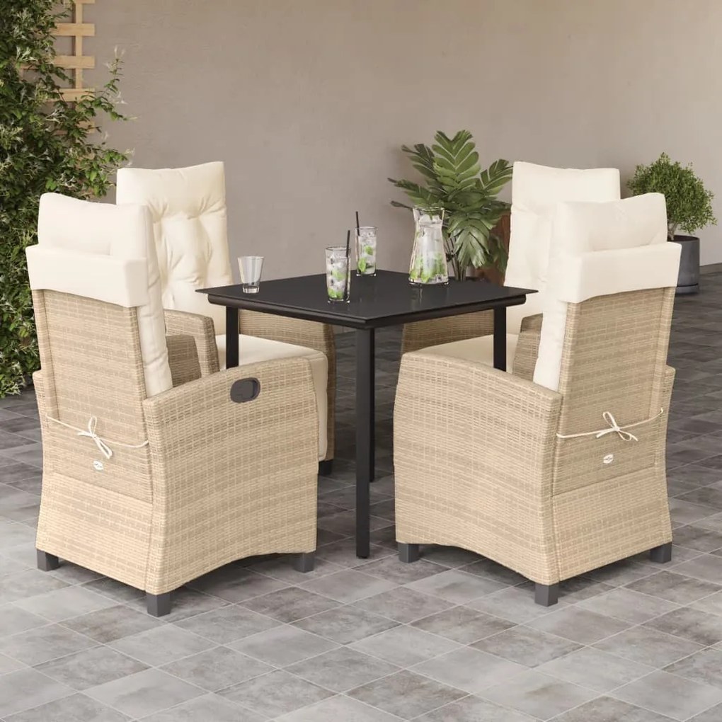 vidaXL 5 pcs conjunto de jantar p/ jardim com almofadões vime PE bege