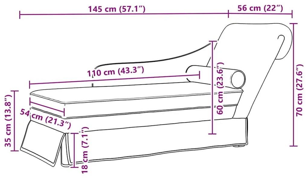 Chaise lounge c/ reforço/apoio de braços direito veludo creme