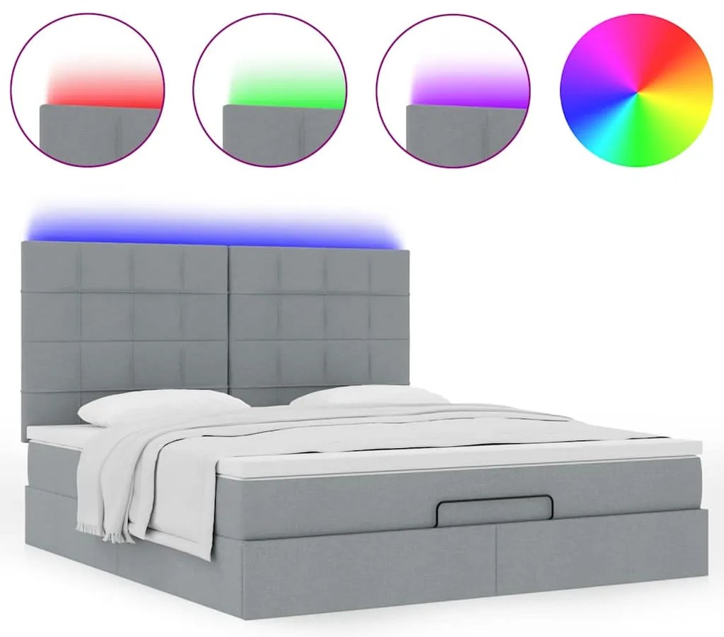 Estrutura cama otomana colchão 160x200 cm tecido cinzento claro