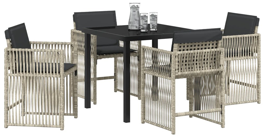 Conjunto de Jantar vidaXL de 5 Peças com Almofadas Cinza Claro Rattan