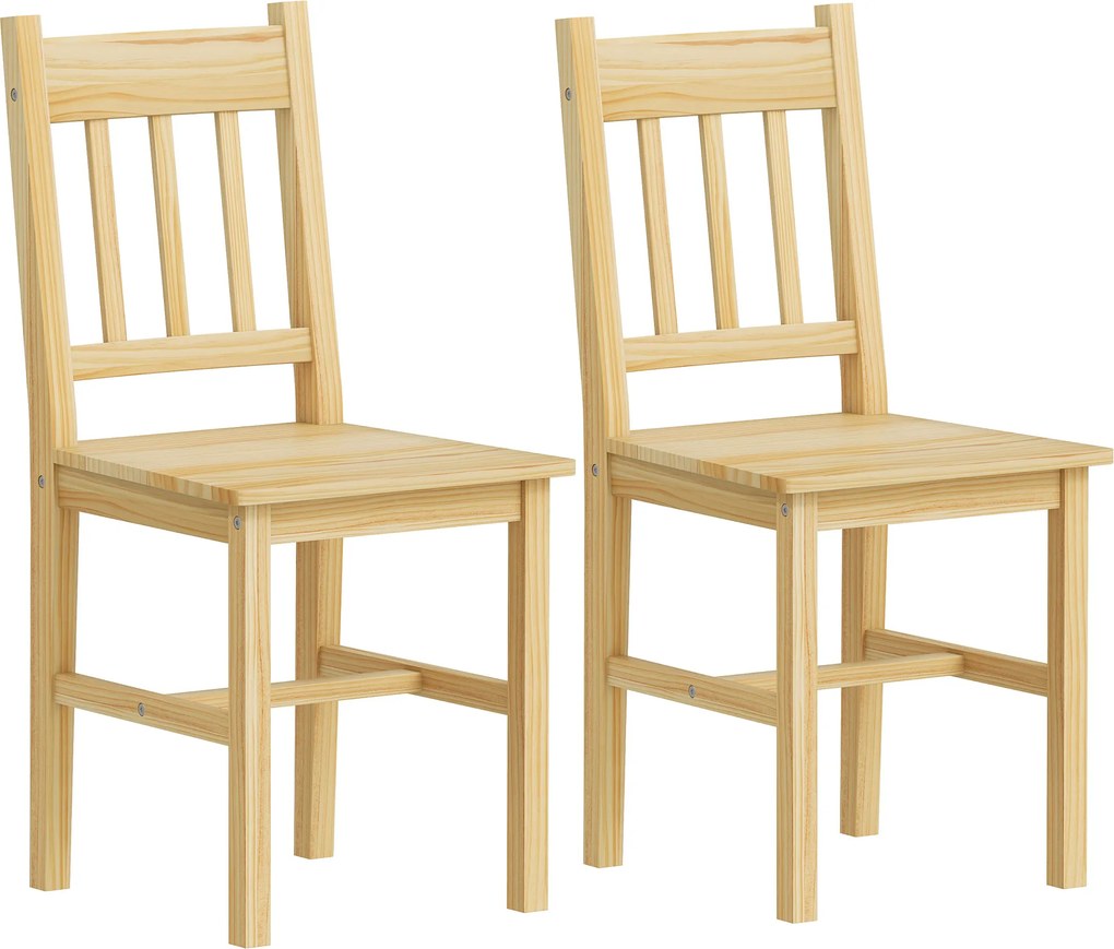 HOMCOM Conjunto de 2 Cadeiras de Sala de Jantar com Encosto de Ripas Estrutura de Madeira de Pinho 41x46,5x85,5 cm Madeira | Aosom Portugal