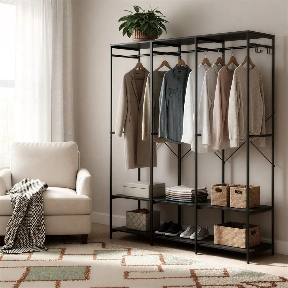 Guarda Roupa aberto com ganchos removíveis em preto