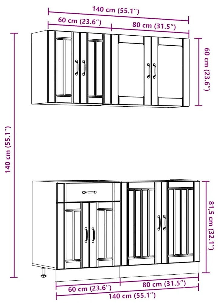 4 peças armário de cozinha conjunto Kalmar preto