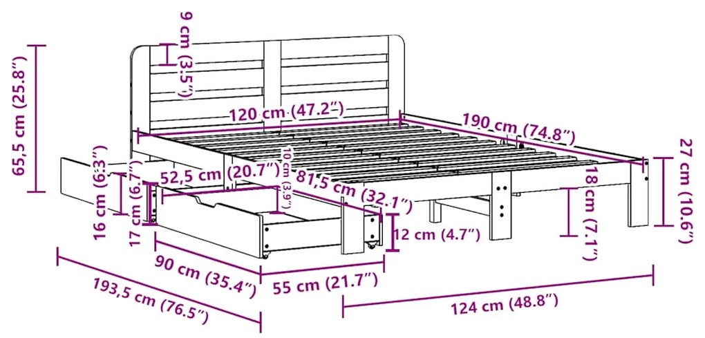 Cama sem colchão 120x190 cm madeira de pinho maciça branco