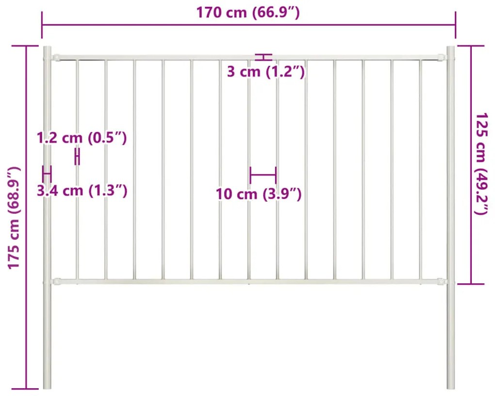 Painel de vedação c/ postes aço revestido a pó 1,7x1,25m branco