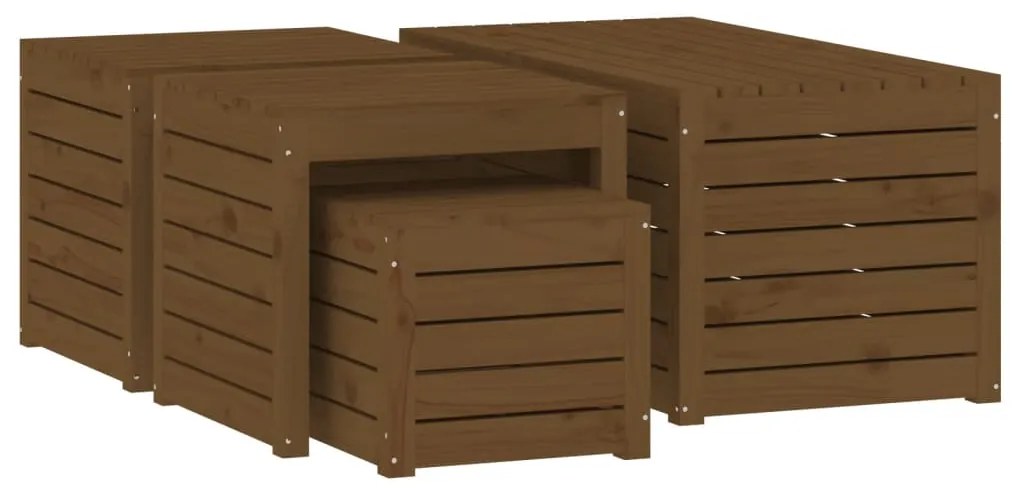 4 pcs conjunto de caixas de jardim pinho maciço castanho mel