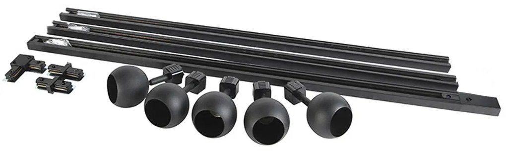 Sistema de calhas moderno preto 5 luzes monofásicas - Gissi