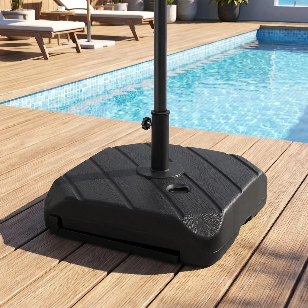 Base para guarda-sol com haste telescópica reabastecível com água e areia (95 kg), com rodas, para postes de 38-48 mm, para jardim, terraço, pátio e p