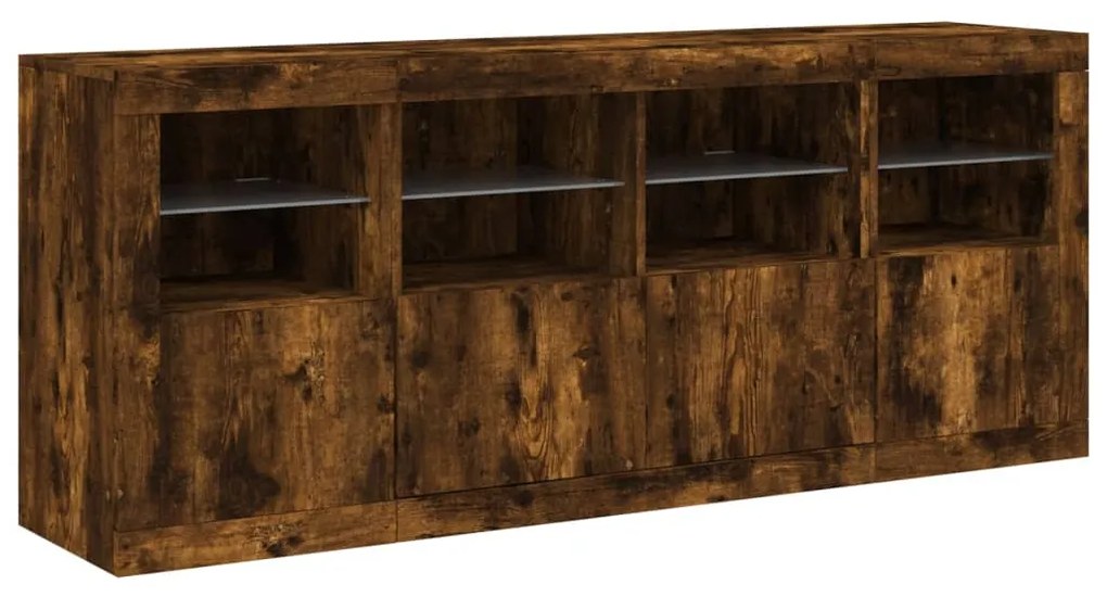 Aparador com luzes LED 163x37x67 cm carvalho fumado