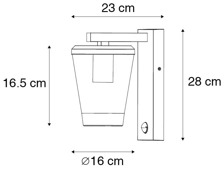 Candeeiro de parede exterior preto IP44 com sensor de movimento - Joren Moderno