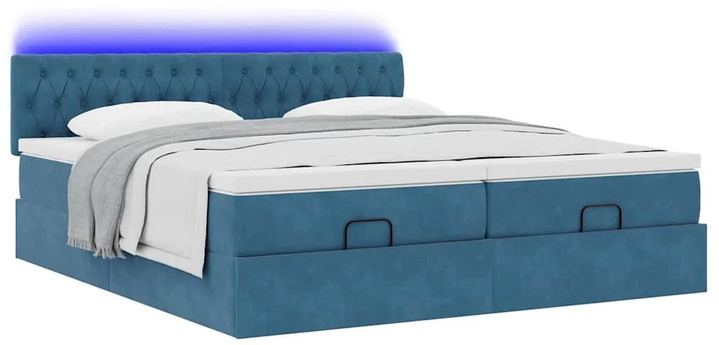 Estrutura cama otomana colchões 180x200 cm veludo azul escuro