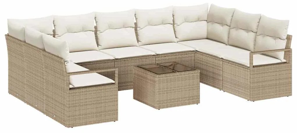 Conjunto de Sofá de Jardim com 10 peças e almofadas marrons em rattan