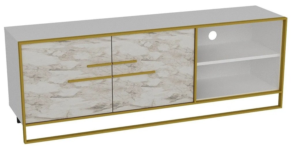 Móvel TV Polka – Dourado e Branco – 160x56,6x38,5 cm