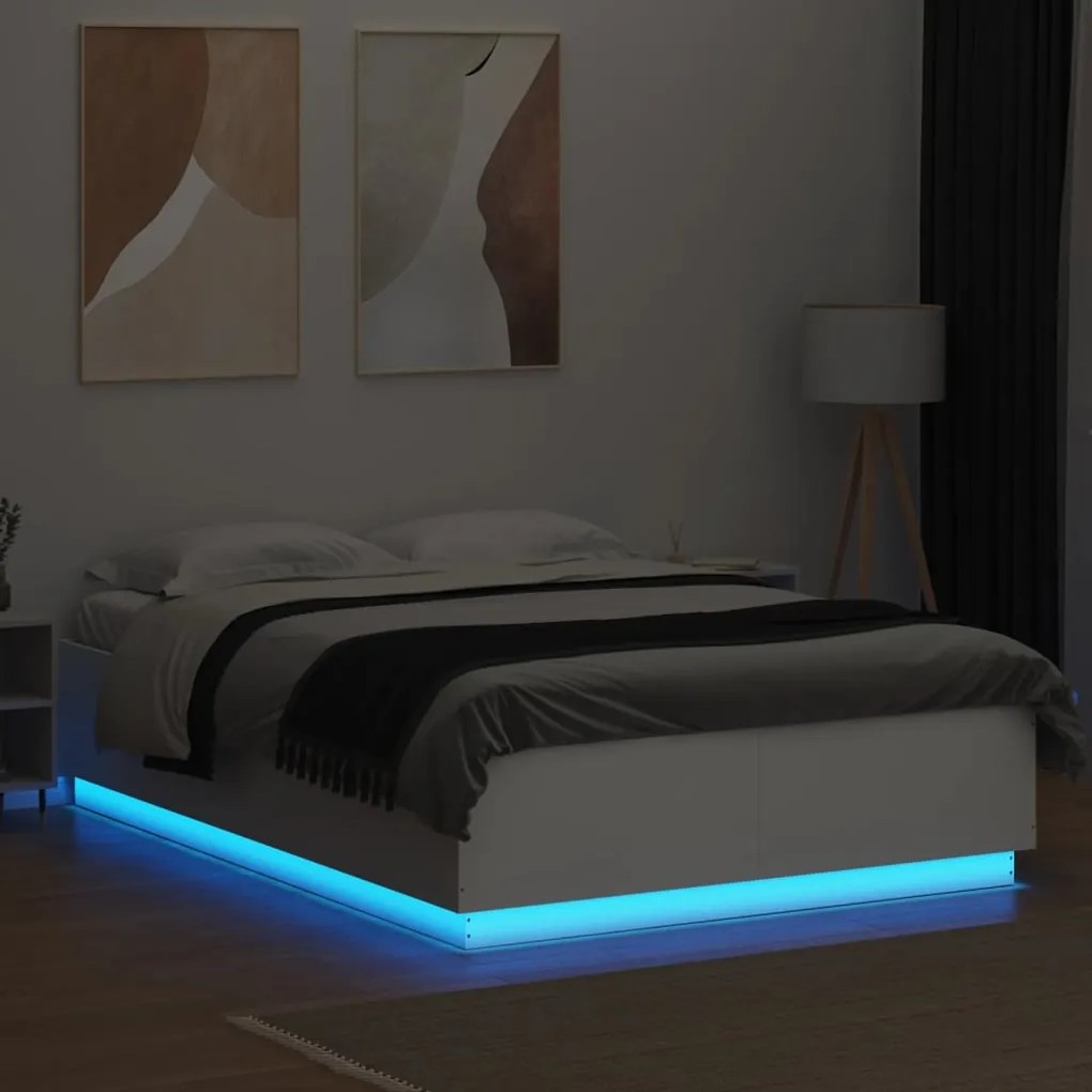 Estrutura cama c/ luzes LED 120x200 cm derivados madeira branco