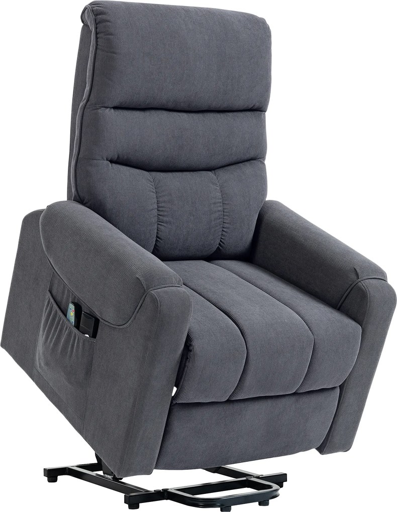 HOMCOM Poltrona Levanta Pessoas com Reclinação Elétrica em até 135° e com 8 Zonas de Massagem 83x92x110 cm Cinza | Aosom Portugal