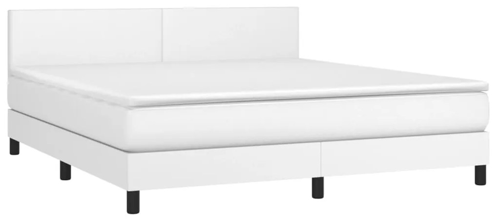 Cama box spring c/colchão/LED 180x200cm couro artificial branco