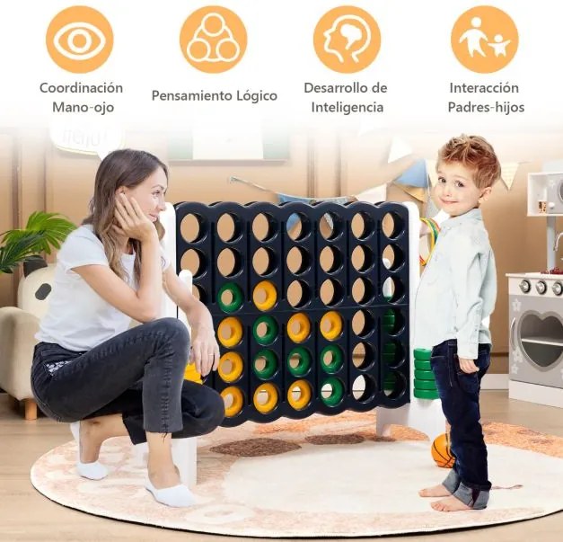 Jogo gigante Conecta 4 exterior 84 x 33 x 74 cm para crianças e adultos 74 cm com cesto e jogo de atirar argolas 42 peças Branco