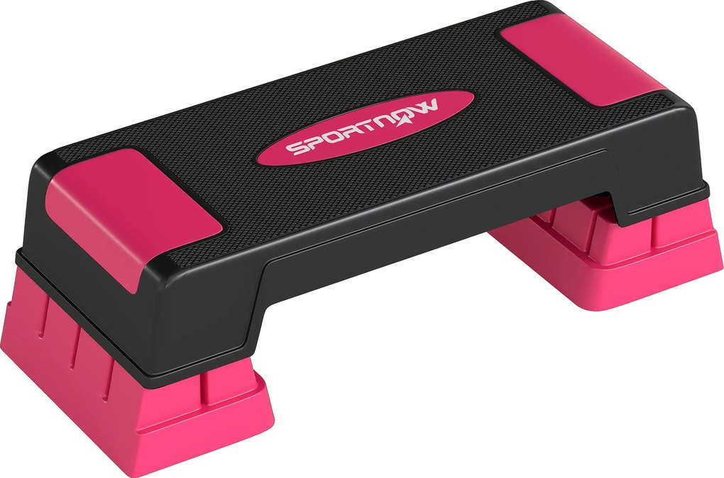 SPORTNOW Step Aeróbico Step para Fitness com Altura Ajustável 12/17,5/22,5 cm Suporta 250 kg para Casa ou Ginásio Rosa | Aosom Portugal