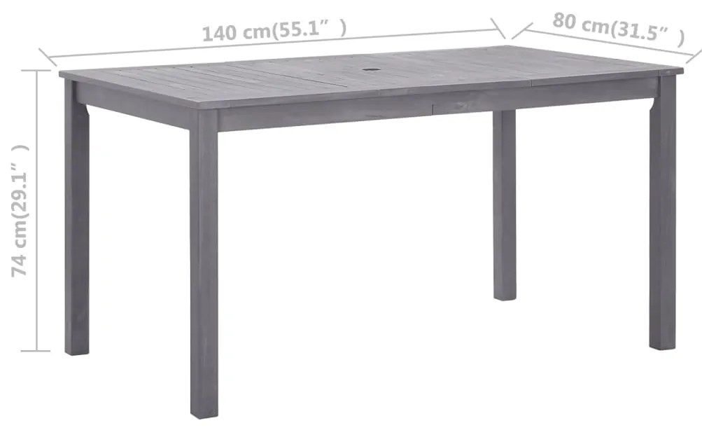 Mesa de jardim 140x80x74 cm acácia maciça cinzento lavado