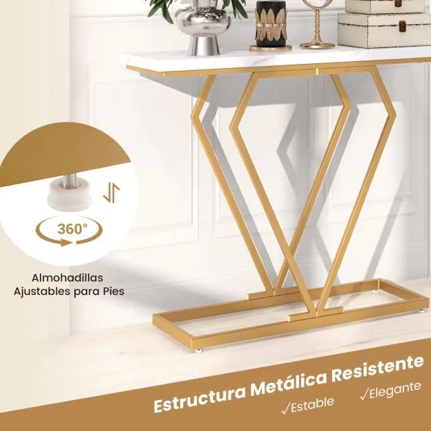 Mesa de consola estreita em mármore sintético com moldura geométrica em forma de diamante 100 cm Anti-ponta para corredor de entrada Sala de estar Bra